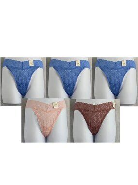 Jenni Women's Plus Size Lace Thong Panty, Variety 5-Pack , One Size (1X, 2X, 3X)